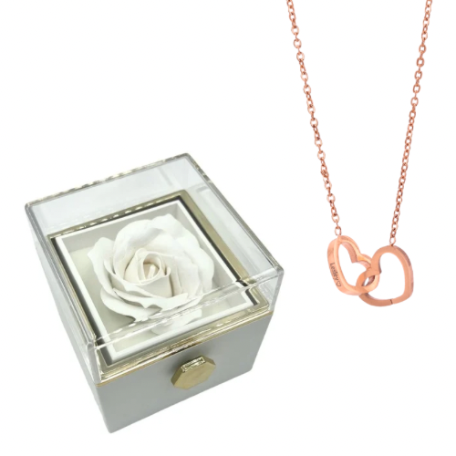 שרשרת לבבות עם חריטה זוגית וקופסאת וורד