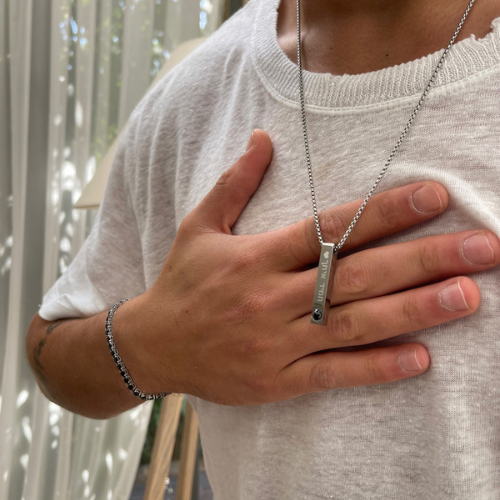 שרשרת לגבר עם תמונה מוצפנת וחריטה אישית