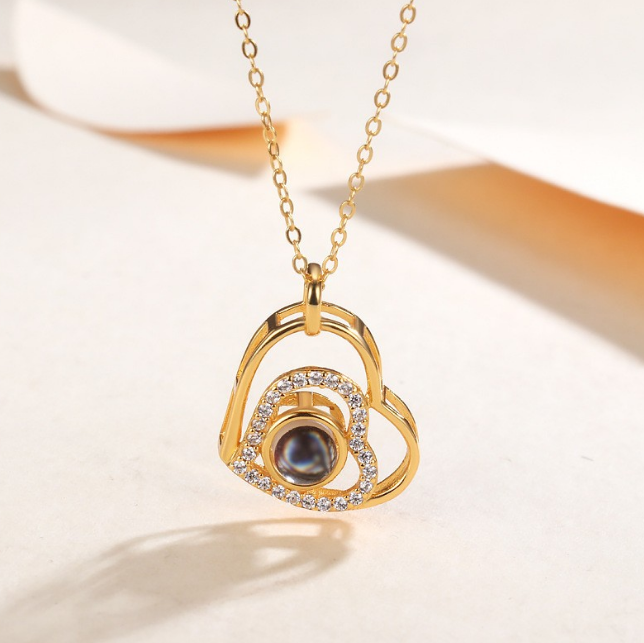 שרשרת לב כפול משובצת עם תמונה מוצפנת